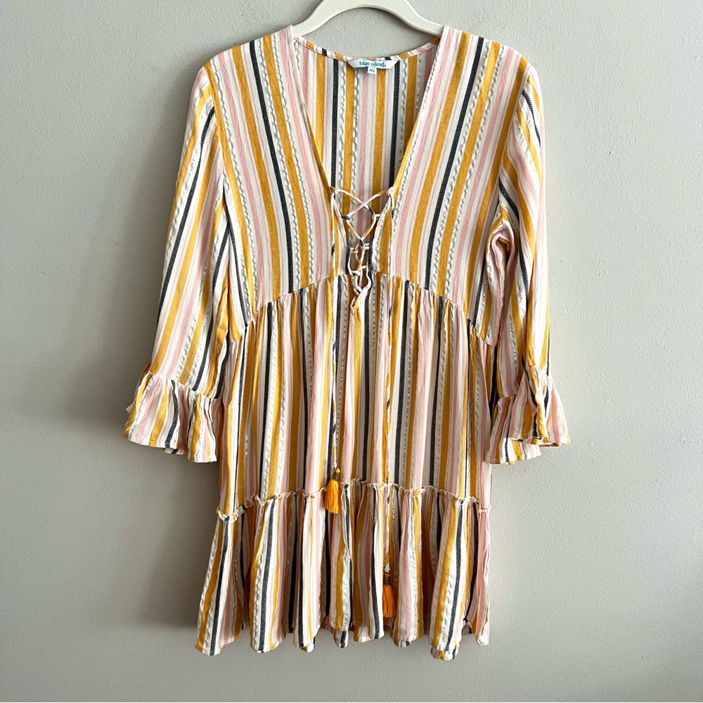 Blue Island  XS striped beach cover up short dress pink, orange metallic…
